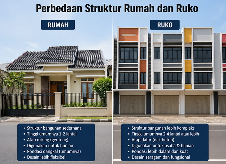 Perbedaan Struktur Rumah dan Ruko: Panduan Lengkap Sebelum Membangun